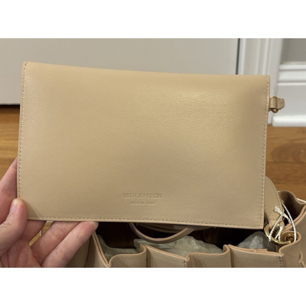 NWT Ulla Johnson Lotus Pleated Bucket Bag Purse Apple Blossom Brown Cream Tote - Picture 10 of 13